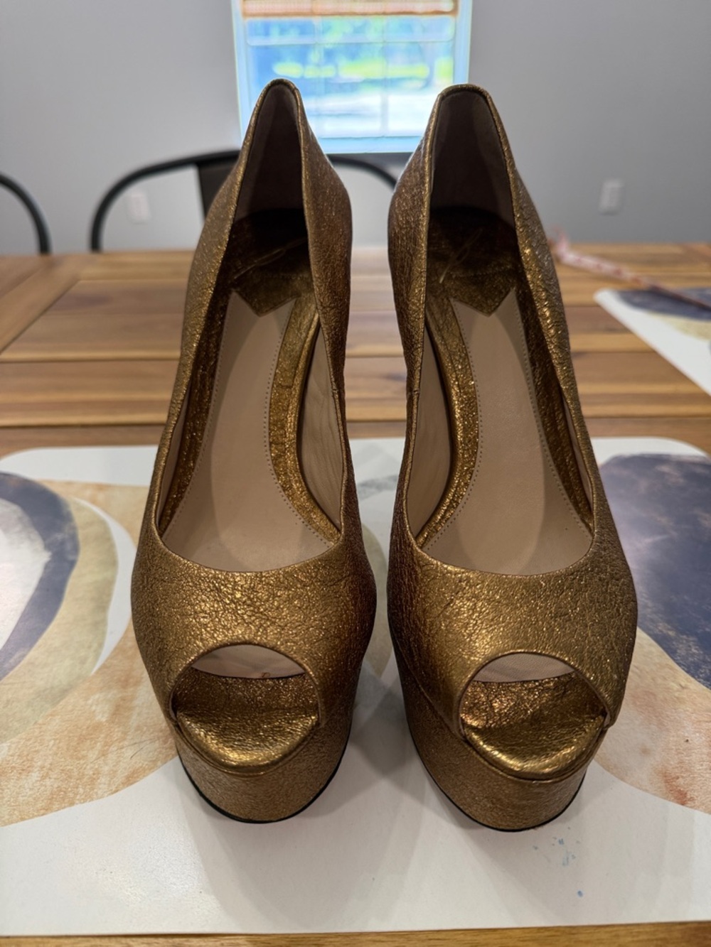 B by Brian Atwood Gold Platform Pumps.